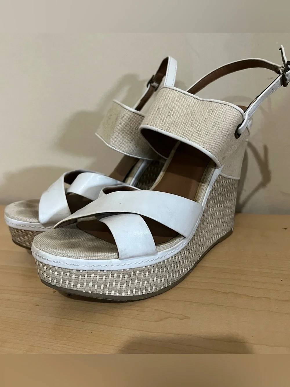 MIA Cream and White Espadrille Wedge Sandals